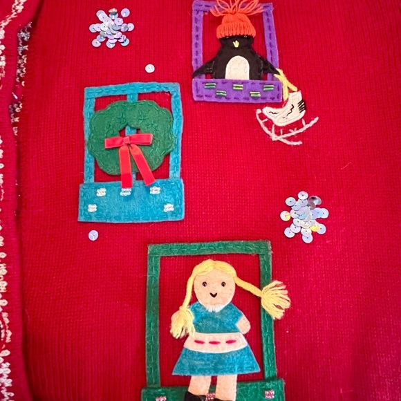 VINTAGE KAREN SCOTT CHRISTMAS SWEATER HOLIDAY CARDIGAN COTTAGE CORE LARGE RED - Picture 8 of 10